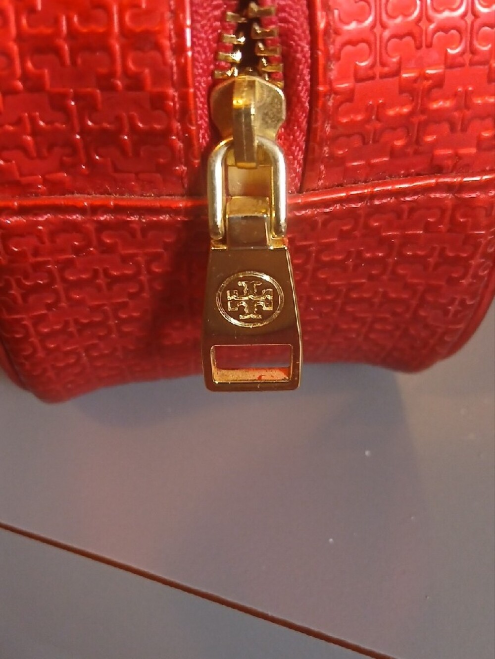 Tory Burch Red Embossed Cosmetic Case - Picture 2 of 3